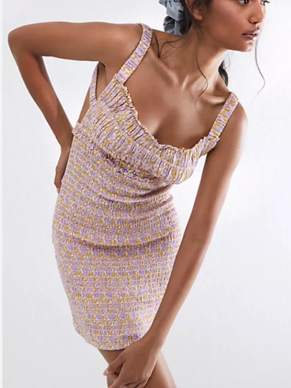 NWT Intimately Free People Juniper smocked bodycon slip dress floral Sz S